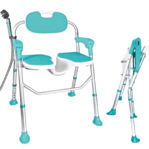 shower chair with arms and back 350 lb, folding shower chair 5-level adjustable, non-slip feet shower seat cutout for private washing,for elderly,disabled, seniors & pregnant，heavy duty shower chair