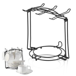 childike coffee cup rack, tea cup holder stand dishes organizer, teacup display stand, iron tea set basket holder cup drying rack for counter (black)