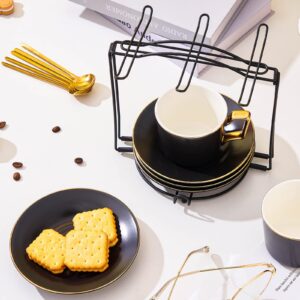 CHILDIKE Coffee Cup Rack, Tea Cup Holder Stand Dishes Organizer, Teacup Display Stand, Iron Tea Set Basket Holder Cup Drying Rack for Counter (Black)