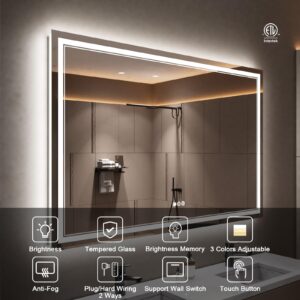 ISTRIPMF 55 x 36 Inch LED Bathroom Mirror with Lights, Backlit and Front Lighted Bathroom Mirrors for Wall, Anti-Fog Dimmable Memory Shatterproof LED Vanity Mirror for Bathroom