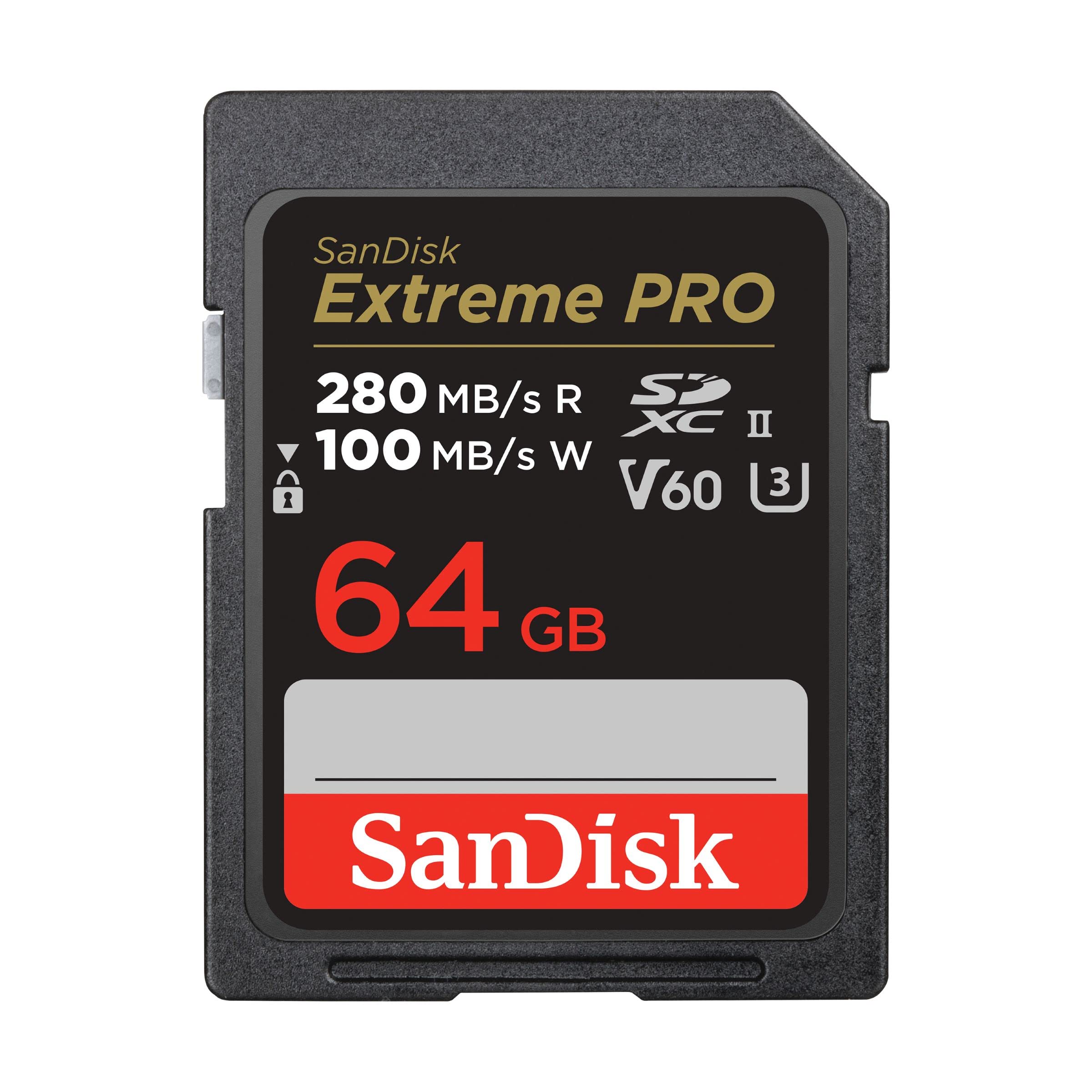 SanDisk 64GB Extreme PRO SDXC UHS-II Memory Card - C10, U3, V60, 6K, 4K UHD, SD Card - SDSDXEP-064G-GN4IN