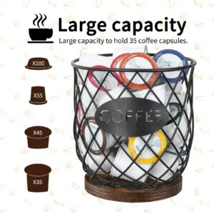 YINMIT K Cup Holder Organizer, Sturdy Coffee Pod Holder Organizer, 35 Kcup Large Capacity Storage Basket for Kitchen Counter and Office Desktop (Circular Grid)