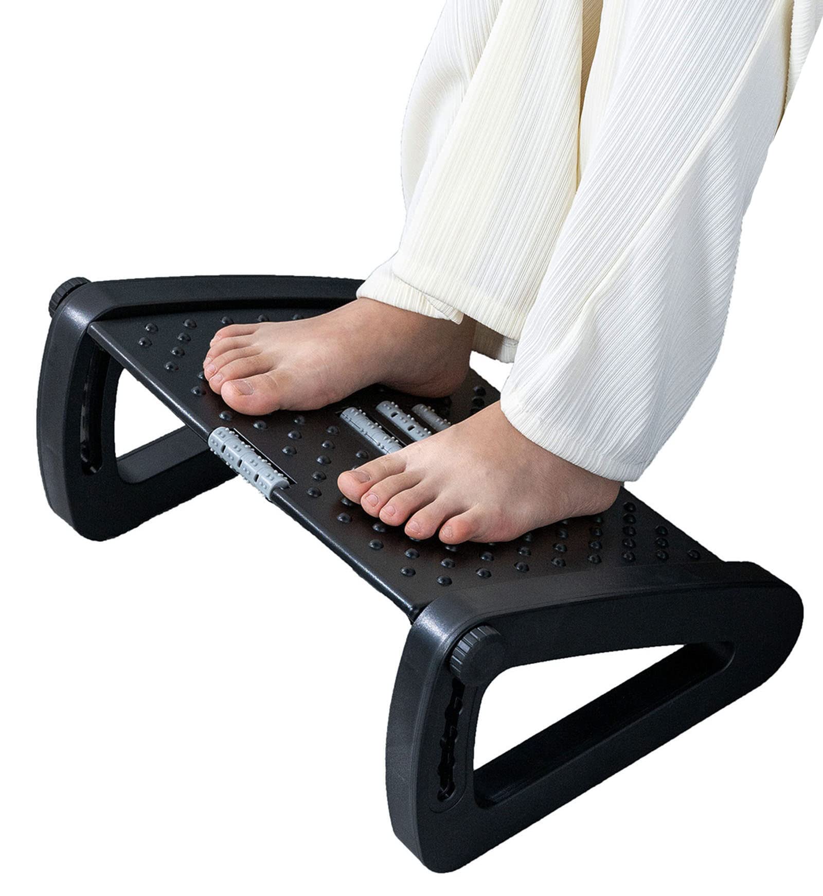 Ywbtflul Foot Rest for Under Desk at Work, Ergonomic 6 Heights Adjustable Footrest with Massage Roller, Portable Under Desk Foot Stool for Home,Office, Black