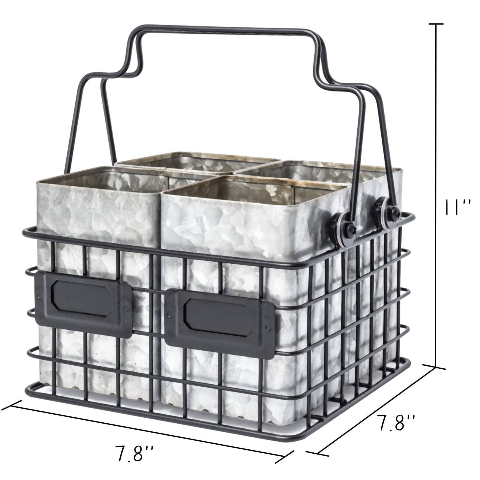 EMAX HOME Galvanized Utensil Caddy,Galvanized utensil holder,Flatware Cutlery Caddy Countertop Silverware Holder,vintage 4 Compartment Flatware Caddy With Handle Perfect
