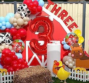 Farm Animal Balloons Cow Pig Balloon Farm Animal Theme 3rd Birthday Party Decor Cow Print Latex Balloons Walking Animal Balloons Duck Rooster Large Number 3 Balloon THREE Letter Banner Balloon 14 Pcs