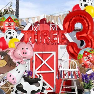 Farm Animal Balloons Cow Pig Balloon Farm Animal Theme 3rd Birthday Party Decor Cow Print Latex Balloons Walking Animal Balloons Duck Rooster Large Number 3 Balloon THREE Letter Banner Balloon 14 Pcs