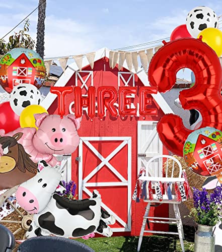 Farm Animal Balloons Cow Pig Balloon Farm Animal Theme 3rd Birthday Party Decor Cow Print Latex Balloons Walking Animal Balloons Duck Rooster Large Number 3 Balloon THREE Letter Banner Balloon 14 Pcs