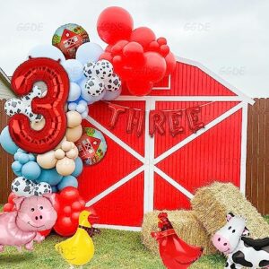 Farm Animal Balloons Cow Pig Balloon Farm Animal Theme 3rd Birthday Party Decor Cow Print Latex Balloons Walking Animal Balloons Duck Rooster Large Number 3 Balloon THREE Letter Banner Balloon 14 Pcs