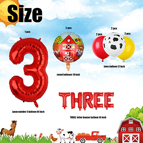 Farm Animal Balloons Cow Pig Balloon Farm Animal Theme 3rd Birthday Party Decor Cow Print Latex Balloons Walking Animal Balloons Duck Rooster Large Number 3 Balloon THREE Letter Banner Balloon 14 Pcs