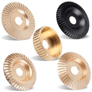 pomsare 5pcs angle grinder wood carving disc set, 4 and 1/2 attachments with 5/8 inch arbor, stump tool grinding wheel shaping for cutting, cutting wheel, gold (wcd100c)