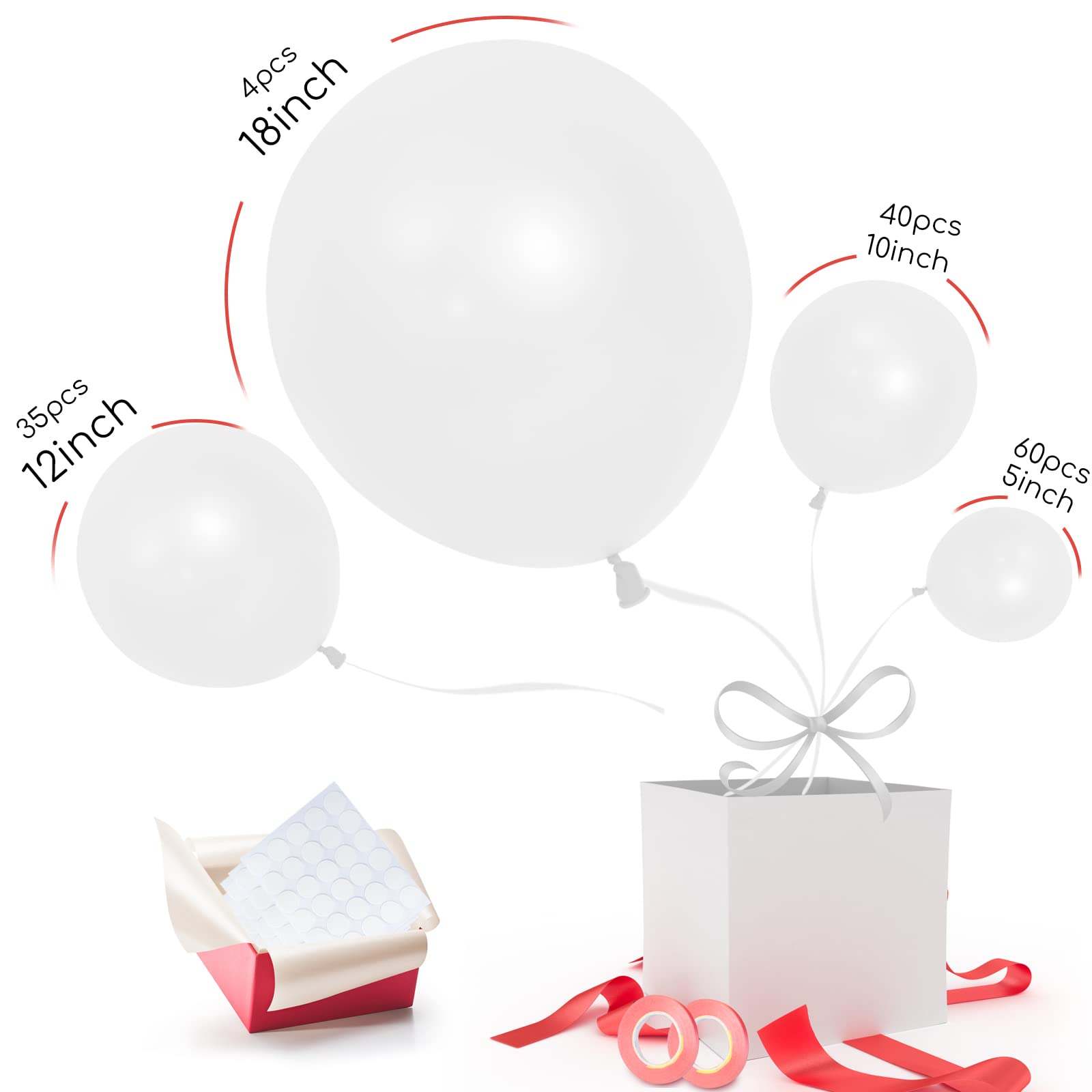 Freechase White Latex Balloons - White Party Balloons 139 Different Sizes 5/10/12/18 Inch, White Balloon Garland Kit for Birthdays, Graduation, Baby Shower, Wedding, and Bachelorette Party Balloons