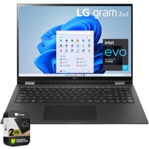 lg 16t90p-k.aae7u1 gram 2-in-1 16-inch laptop with pen, i7-1195g7, 512gb ssd (renewed) bundle with 2 yr cps enhanced protection pack