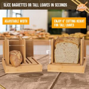 Bamboo Bread Slicer with Professional Bread Knife & Crumb Catcher Tray – Fully Adjustable for 3 Slice Thickness & Extra Tall Cutter Guide – Enjoy Homemade Bread Like Bagel, Sourdough, Cake