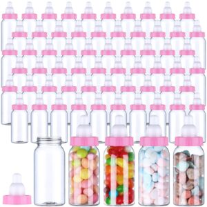 60 pcs 4 inch baby mini milk bottle baby shower favor fillable feeding bottle candy box small plastic candy bottle diy gift for boy girl newborn baptism party decor (pink)