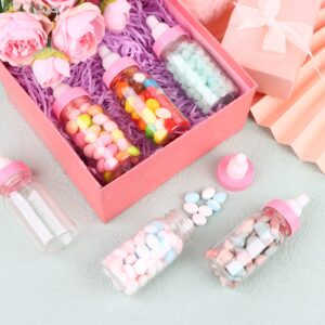 60 Pcs 4 Inch Baby Mini Milk Bottle Baby Shower Favor Fillable Feeding Bottle Candy Box Small Plastic Candy Bottle DIY Gift for Boy Girl Newborn Baptism Party Decor (Pink)