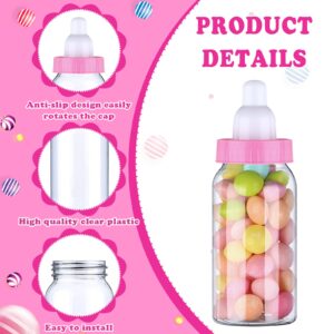 60 Pcs 4 Inch Baby Mini Milk Bottle Baby Shower Favor Fillable Feeding Bottle Candy Box Small Plastic Candy Bottle DIY Gift for Boy Girl Newborn Baptism Party Decor (Pink)