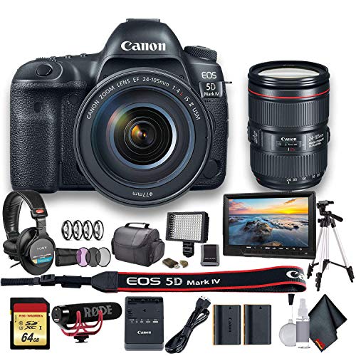 Canon EOS 5D Mark IV DSLR Camera with 24-105mm f/4L II Lens (1483C010) - Starter Bundle (Renewed)