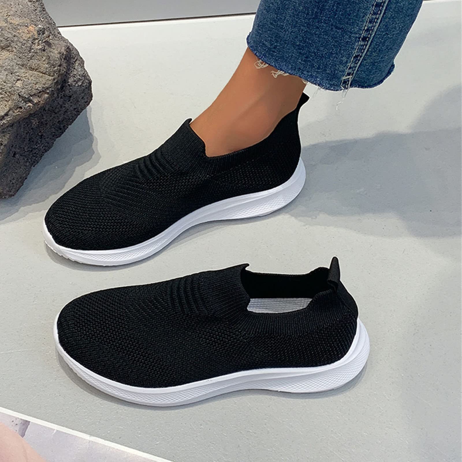 MLAGJSS Women Wedge Shoes, Women’s Sneakers Fashion Lightweight Casual Walking Shoes Knit Mesh Slip On Sneakers Gift