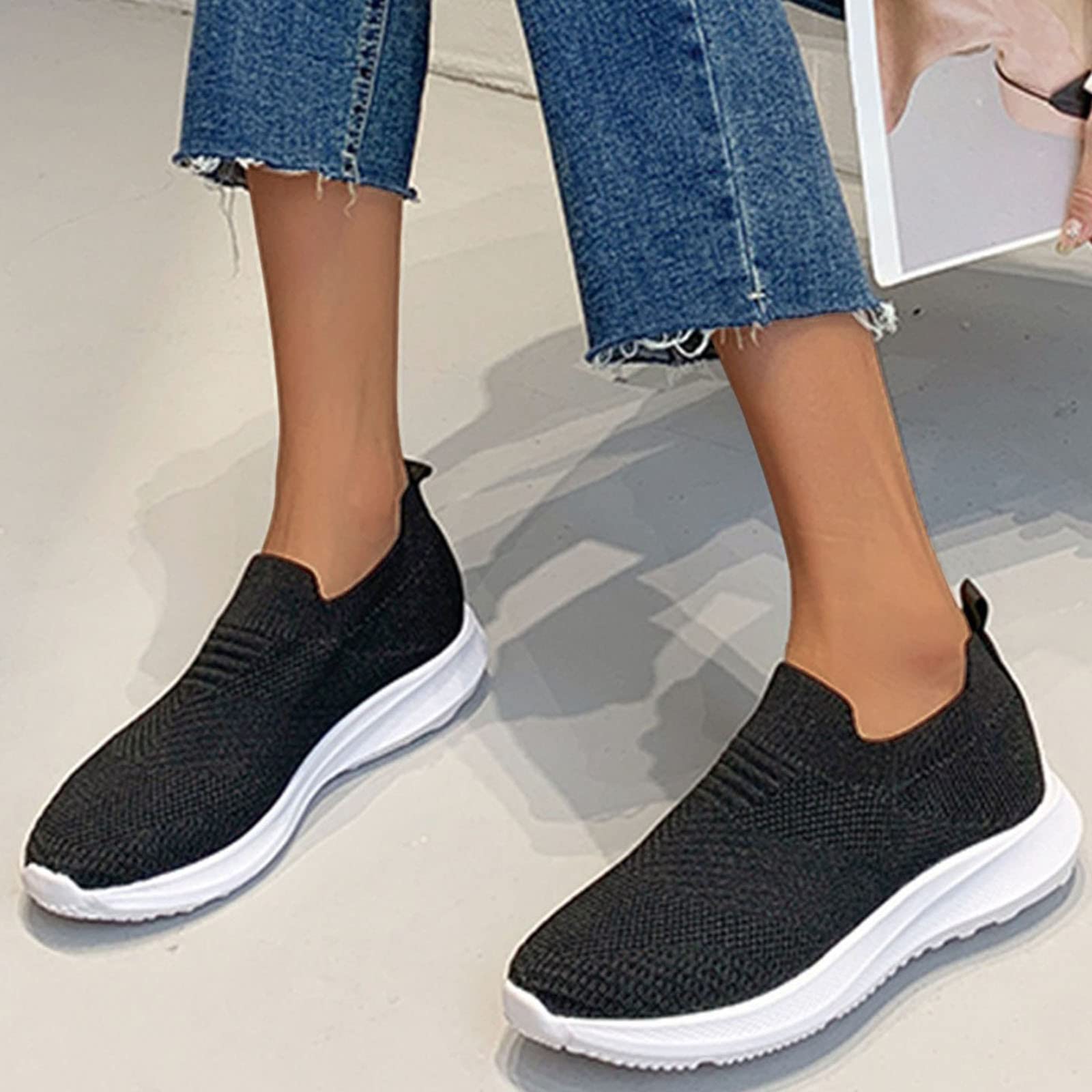 MLAGJSS Women Wedge Shoes, Women’s Sneakers Fashion Lightweight Casual Walking Shoes Knit Mesh Slip On Sneakers Gift