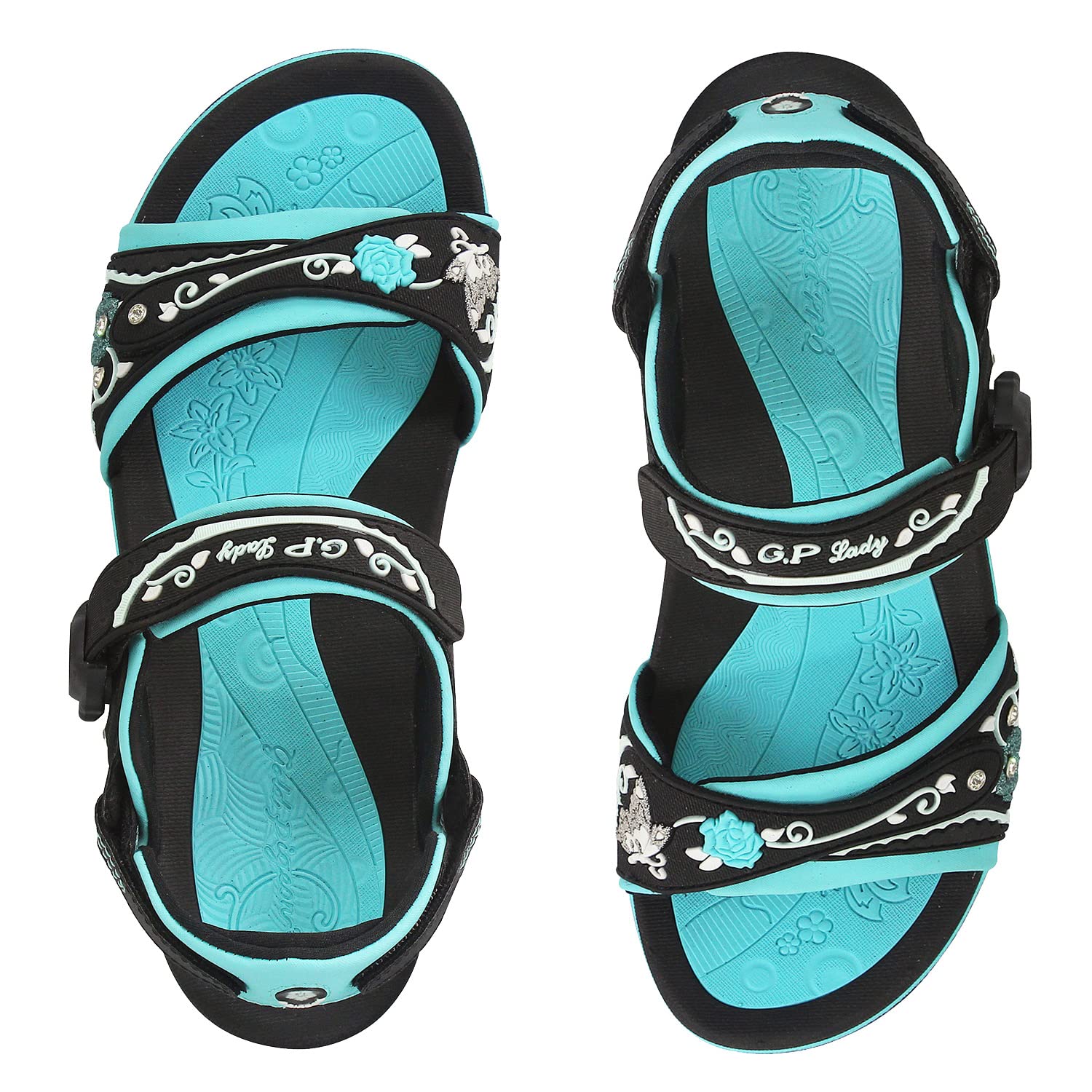 Gold Pigeon Shoes SIGNATURE Women Sandals, Water Sandal for Women Comfort Cushion Adjustable Magnetic Buckle: 5991 Blue Turquoise, Size 9-9.5 (5991-blue-40)