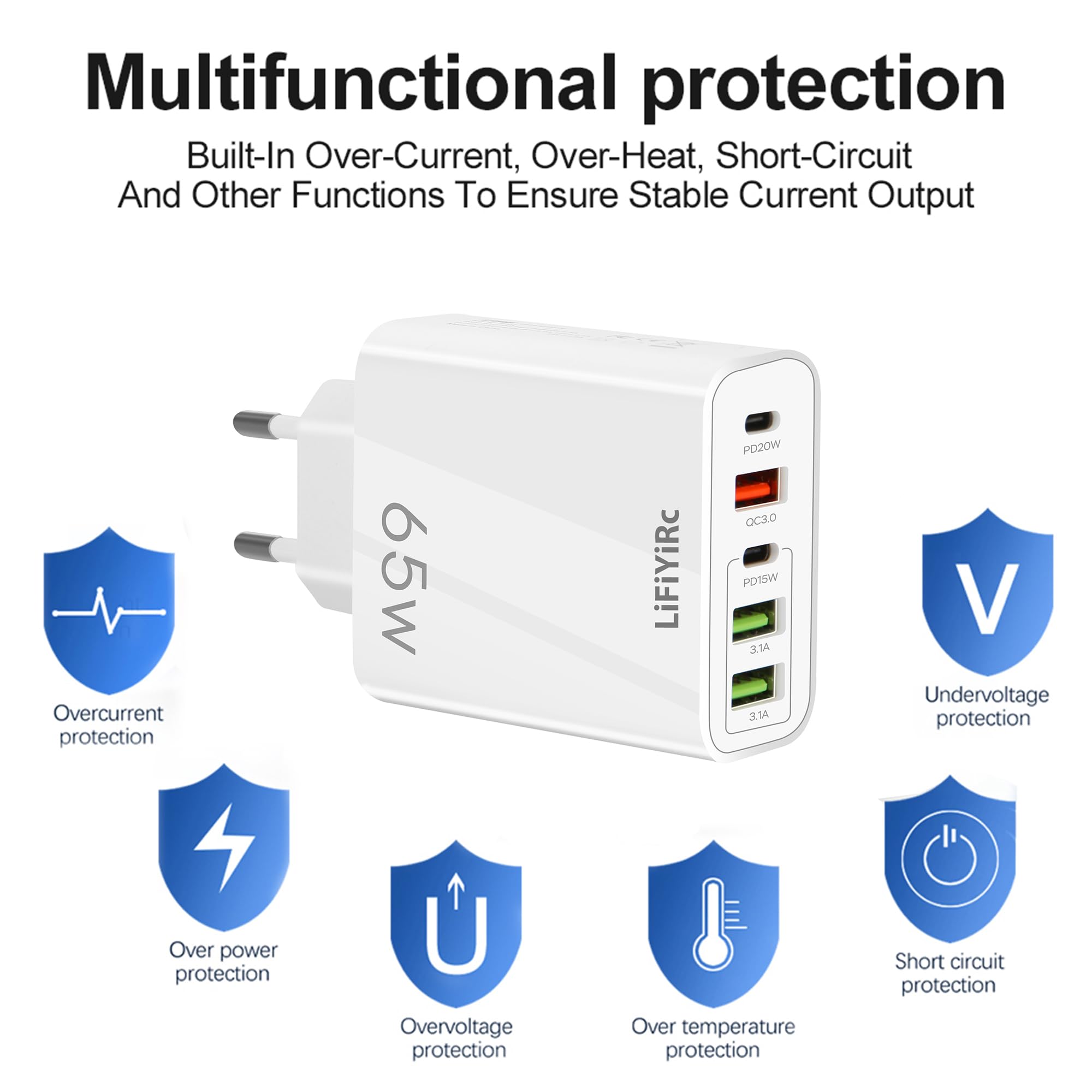 LiFiYiRc European USB C Charger Block, PD20W QC3.0 Fast Charging Multi Ports, 2 USB C 3 USB A Europe Plug Compatible for iPhone 15 14 13 12 11 Pro Max XS XR X SE Plus, Samsung S22 S21 A13, Phones