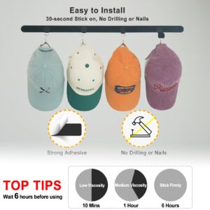 ETOWIFA Hat Organizer Rack for Baseball Caps [Up to 32 Caps] Hat Hanger Display for Wall and Over The Door Closet, Room/College Dorm Storage Holder - 2 Adhesive Straps and 8 Removable Hooks