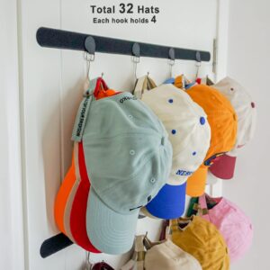 ETOWIFA Hat Organizer Rack for Baseball Caps [Up to 32 Caps] Hat Hanger Display for Wall and Over The Door Closet, Room/College Dorm Storage Holder - 2 Adhesive Straps and 8 Removable Hooks