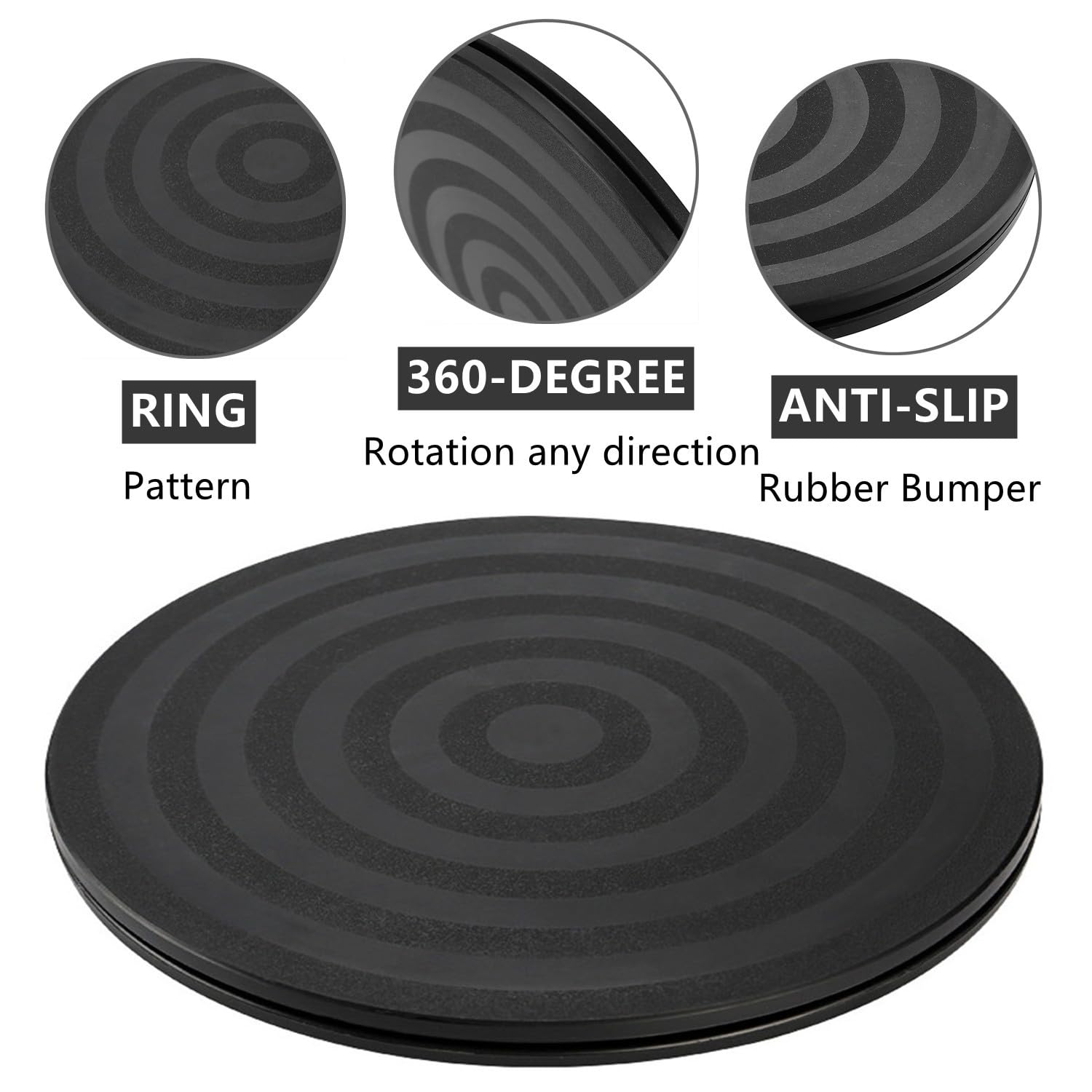 RHBLME 3 Pack Black Small Lazy Susan 8 Inch, Non Skid Heavy Duty Rotating Swivel Steel Ball Bearings, Holds up to 80 lbs, Black Plastic Turn Table Organizers - Used for Cabinets, Monitor, TV, etc