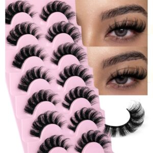 Mink Lashes Fluffy Wispy Lashes Natural Look 3D False Eyelashes D Curl Russian Strip Lashes 7 Pairs Short Fake Eyelash Pack by EYDEVRO