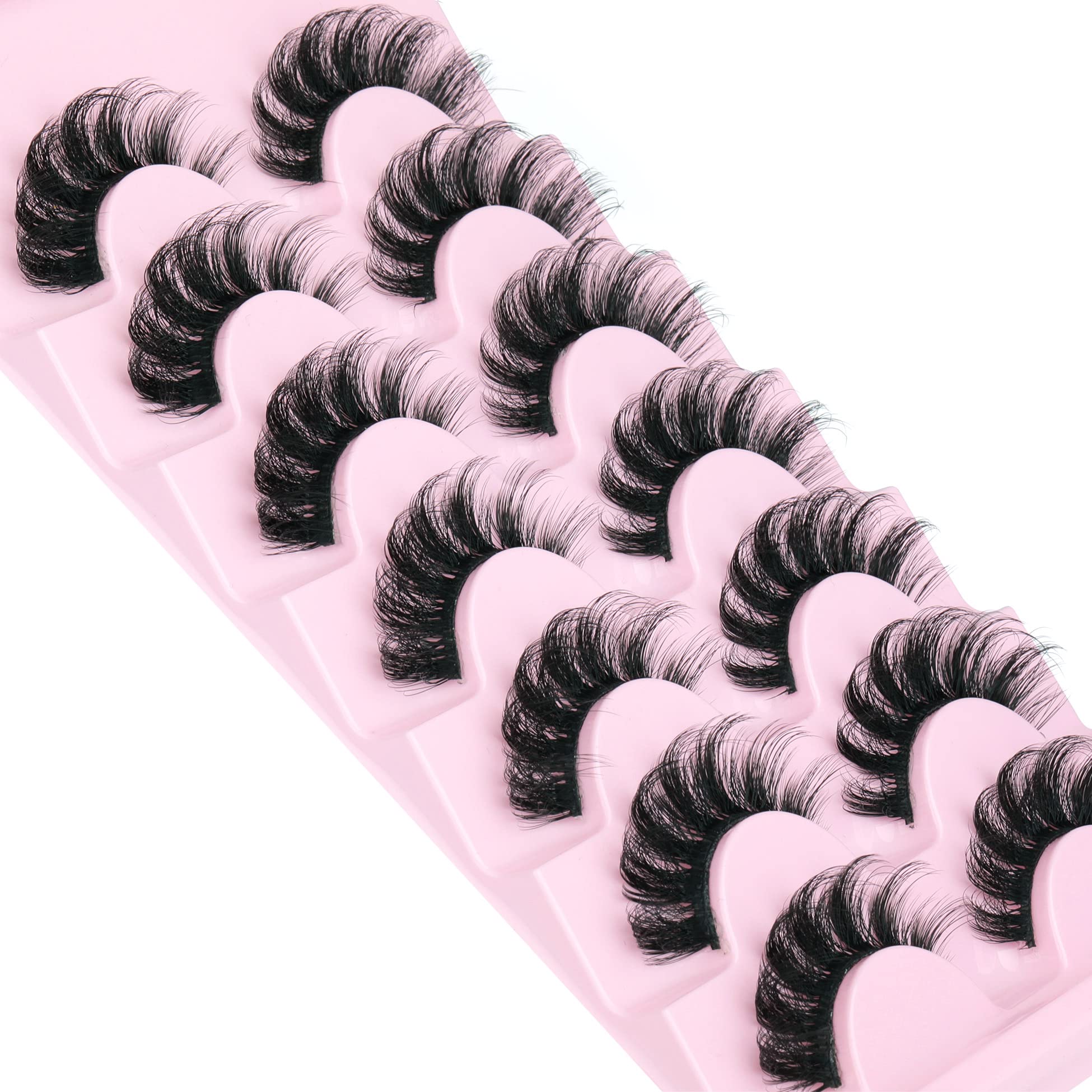 Mink Lashes Fluffy Wispy Lashes Natural Look 3D False Eyelashes D Curl Russian Strip Lashes 7 Pairs Short Fake Eyelash Pack by EYDEVRO