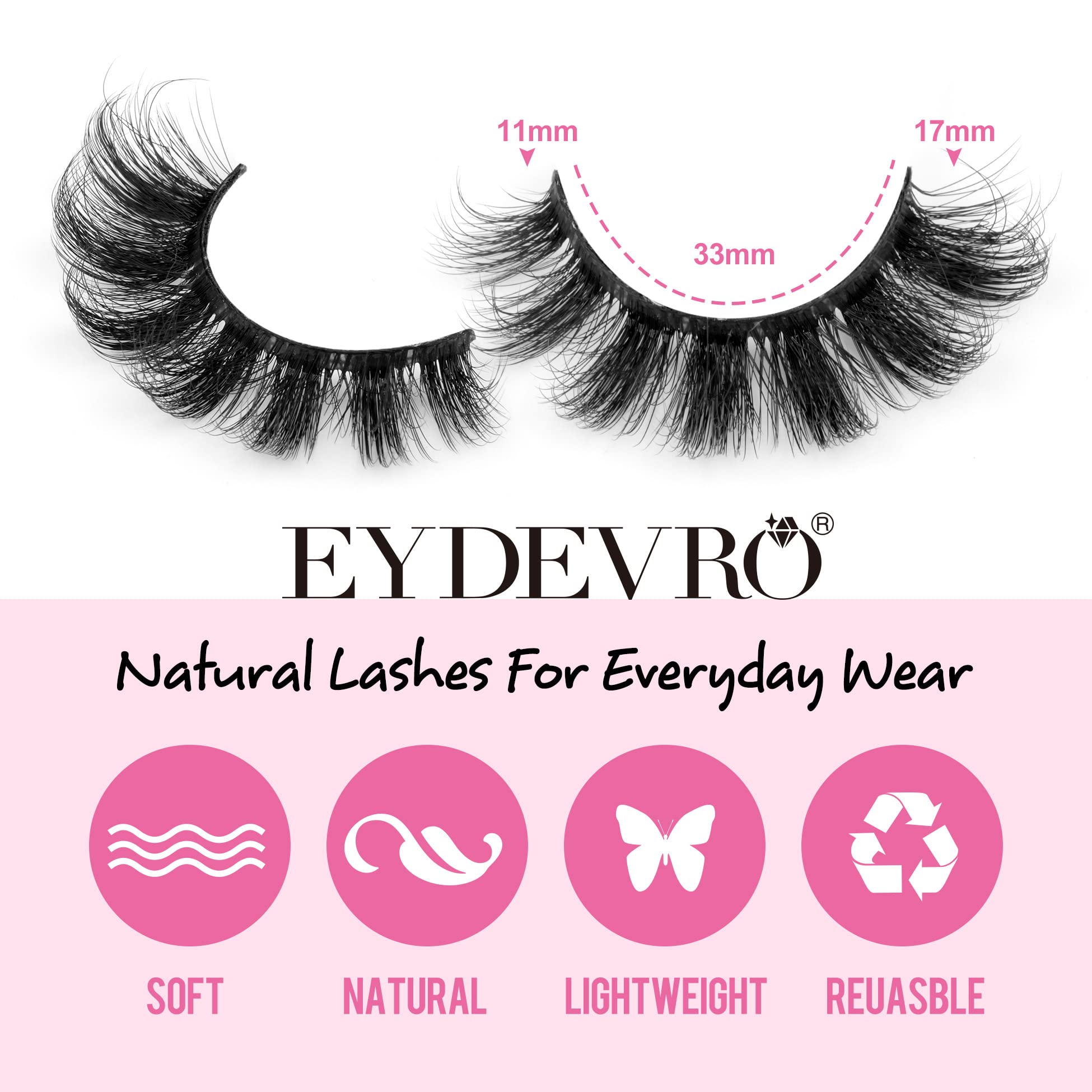 Mink Lashes Fluffy Wispy Lashes Natural Look 3D False Eyelashes D Curl Russian Strip Lashes 7 Pairs Short Fake Eyelash Pack by EYDEVRO