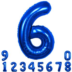 kwabevau blue number 6 balloon, 40 inch, for 6th birthday decorations, girls, female