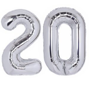 40 inch number 20 balloon silver jumbo giant big large number 20 foil mylar silver balloons 20th birthday party anniversary decorations supplies for boys girl balloon event ocean mermaid theme party