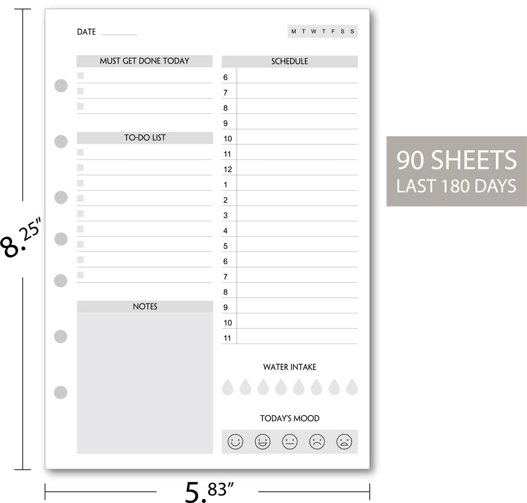 To Do List Paper Undated with Daily Schedule, Day Priorities, Notes and Water Tracker, 7-Hole Punches, 5.5"x8.5"