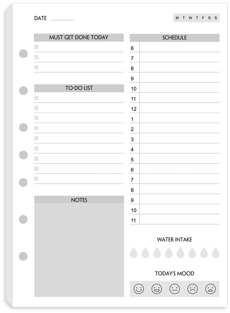 To Do List Paper Undated with Daily Schedule, Day Priorities, Notes and Water Tracker, 7-Hole Punches, 5.5"x8.5"