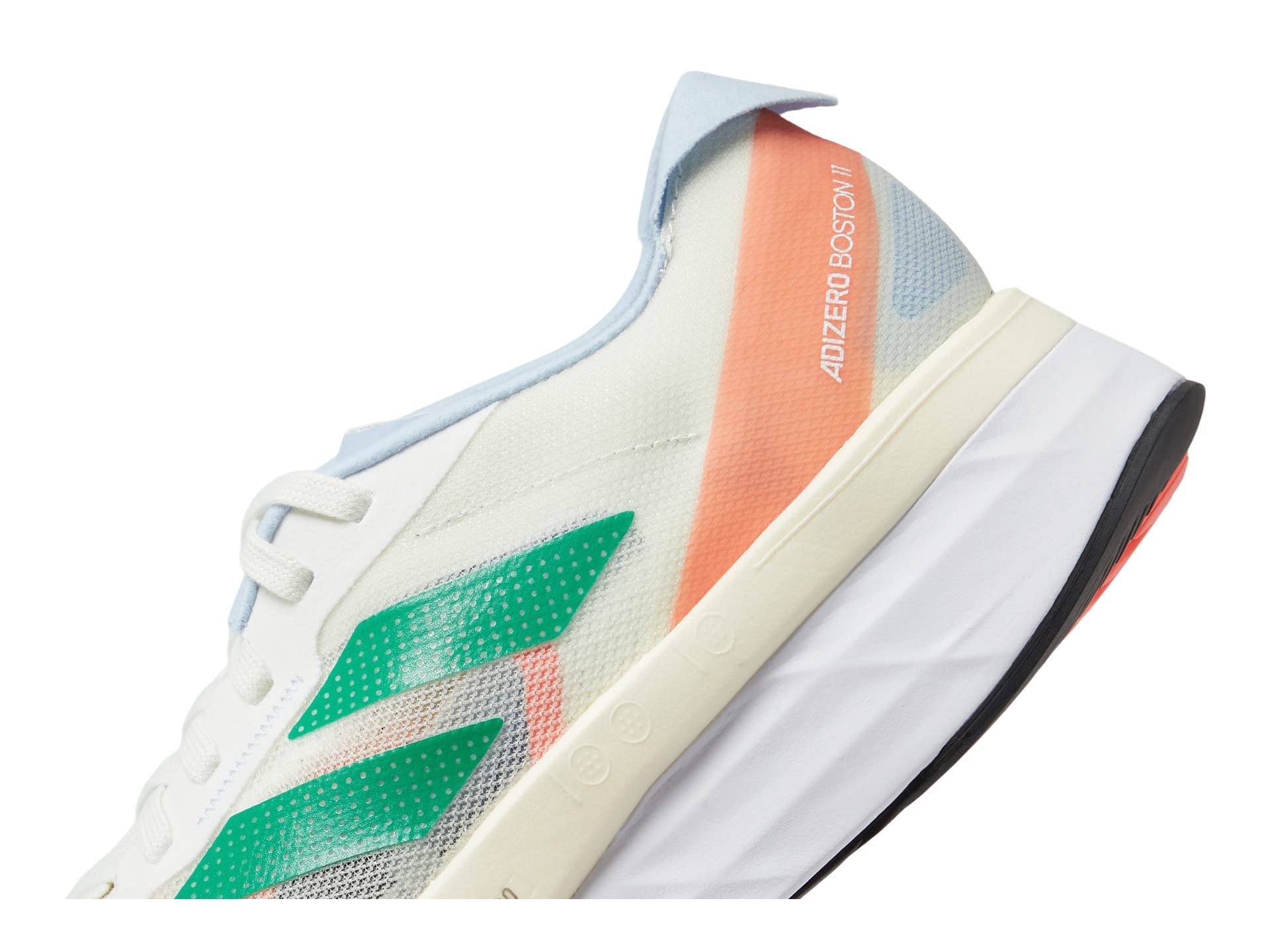 adidas Woman's Adizero Boston 11, White Tint/Court Green/Coral Fusion, 7 M