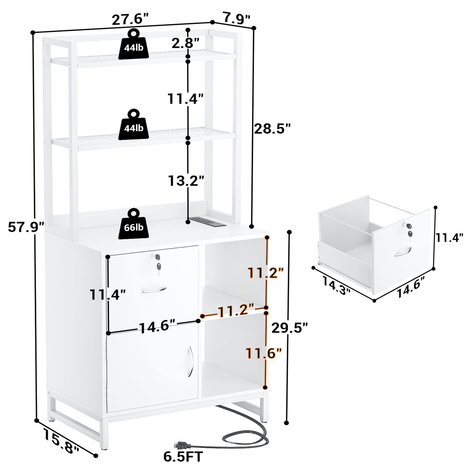 Homieasy Vertical Filing Cabinet with Lock & Charging Station, Large Drawer Wood File Cabinet with Bookshelf, Printer Stand with Open Storage Shelf, fits Letter Size for Home Office, White