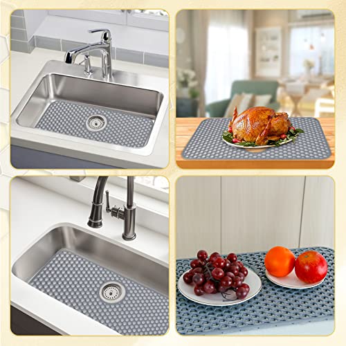 Silicone Sink Protectors for Kitchen Sink with Rear Drain - 26"x 14" Kitchen Sink Mats Accessory, Non-Slip Heat Resistant Sink Mat for Bottom of Farmhouse Stainless Steel Sink (Rear Hole)