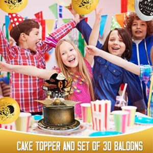 Magical Harry Birthday Decorations - 130 Pcs of Magical Wizard Birthday Party Supplies Includes Birthday Banner, Cake Topper, Lensless Glasses, Balloons, Cupcake Toppers, Stickers for Kids & Adults.