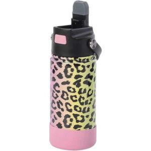 hydraflow kids hybrid 14-oz stainless steel insulated bottles, 2 pack (pink/leopard)