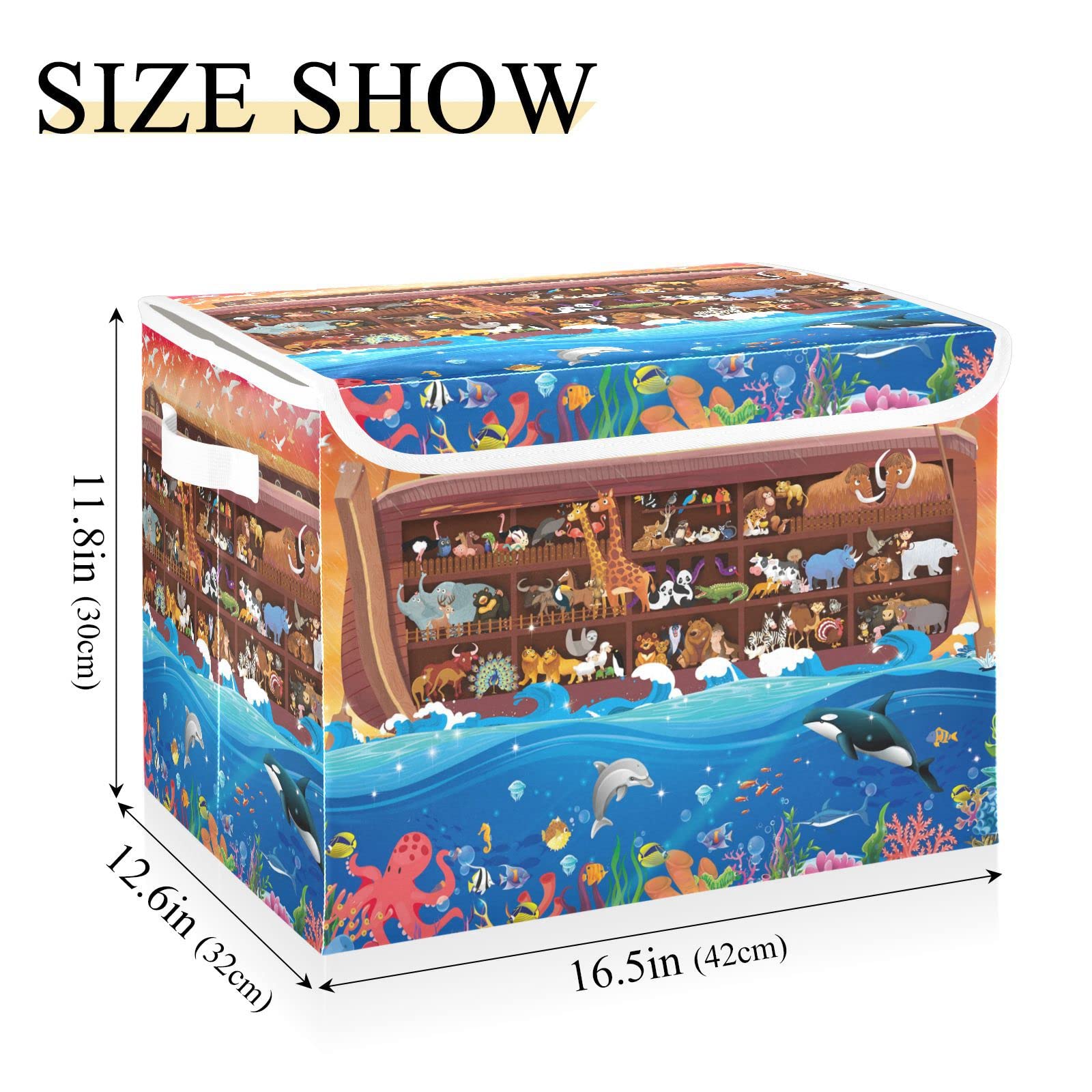 JUNZAN Animals in the Cabin Canvas Storage Containers with Lids Folding Collapsible Storage Bin Cube Storage Organizer for Home Office Large Fabric Toy Bin.