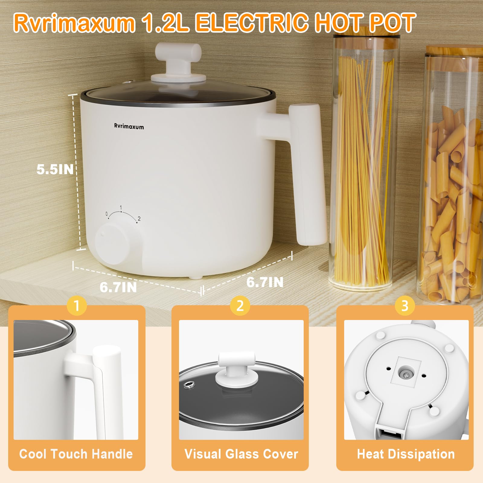 Rvrimaxum Hot Pot Electric, Rapid Noodle Cooker,1.2L Mini Hot Pot for Dorm/Office/Travel, Multifunctional Electric Pot Non-stick for Ramen, Pasta,Shabu Shabu with Over-Heating & Boil Dry Protection