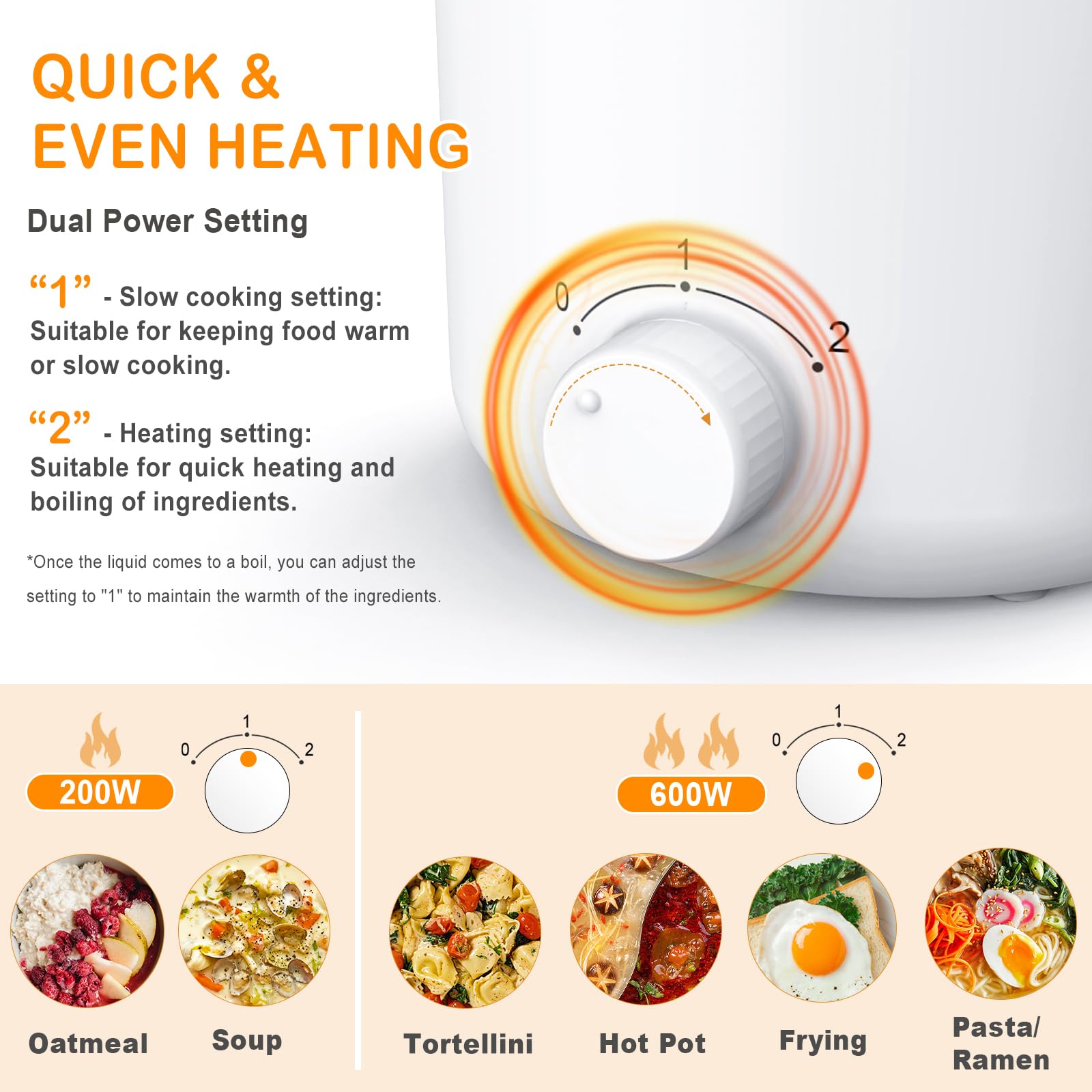 Rvrimaxum Hot Pot Electric, Rapid Noodle Cooker,1.2L Mini Hot Pot for Dorm/Office/Travel, Multifunctional Electric Pot Non-stick for Ramen, Pasta,Shabu Shabu with Over-Heating & Boil Dry Protection