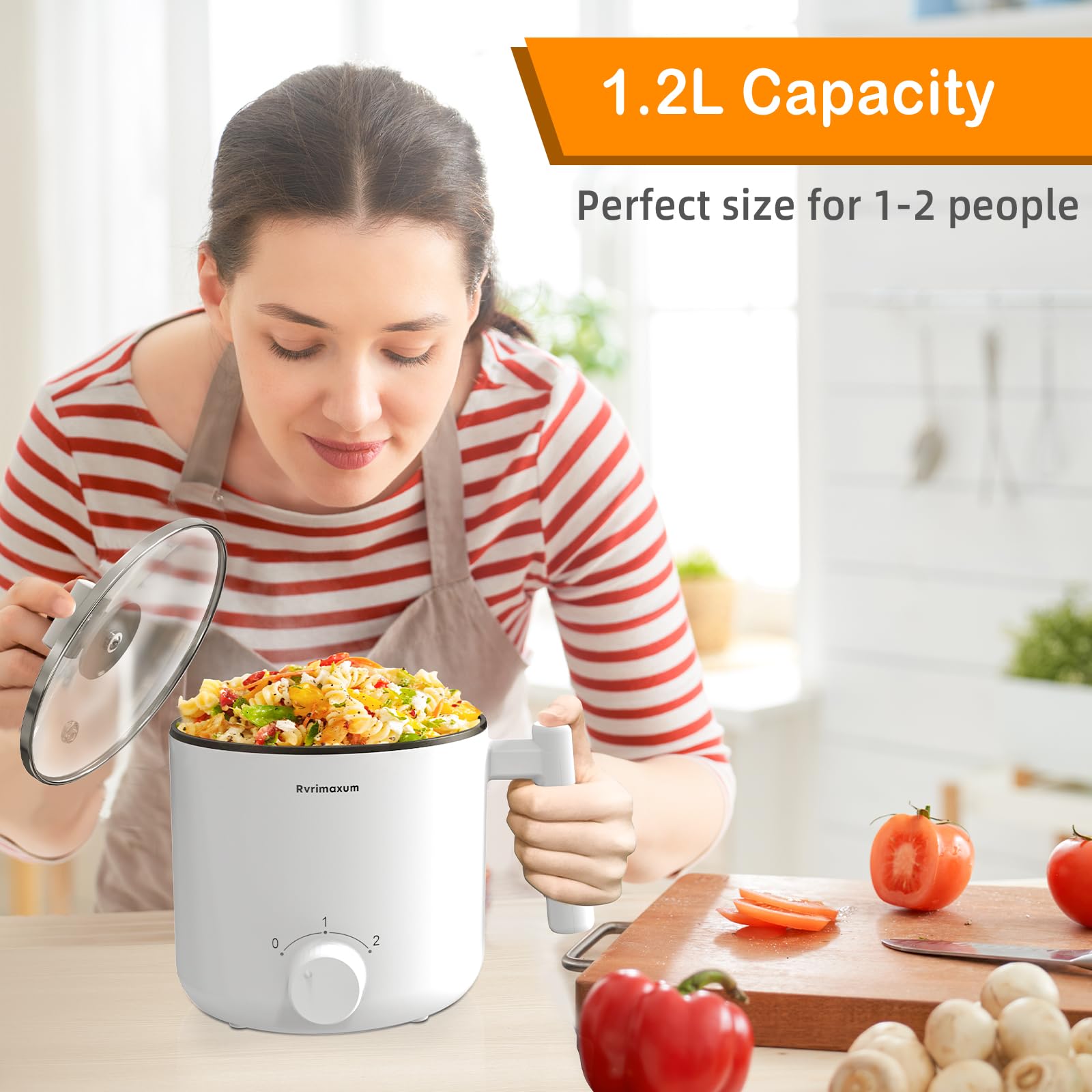 Rvrimaxum Hot Pot Electric, Rapid Noodle Cooker,1.2L Mini Hot Pot for Dorm/Office/Travel, Multifunctional Electric Pot Non-stick for Ramen, Pasta,Shabu Shabu with Over-Heating & Boil Dry Protection