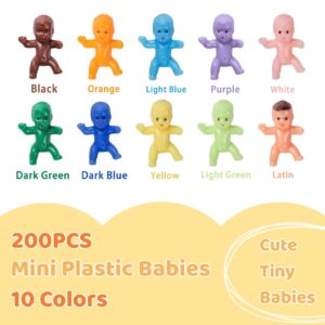 YAXINRUI 200PCS Mini Plastic Babies, 1'' Mini Babies Tiny Baby Figurines King Cake Babies Little Plastic Babies for Ice Cube Game My Water Broke Games Baby Shower(10 Colors)