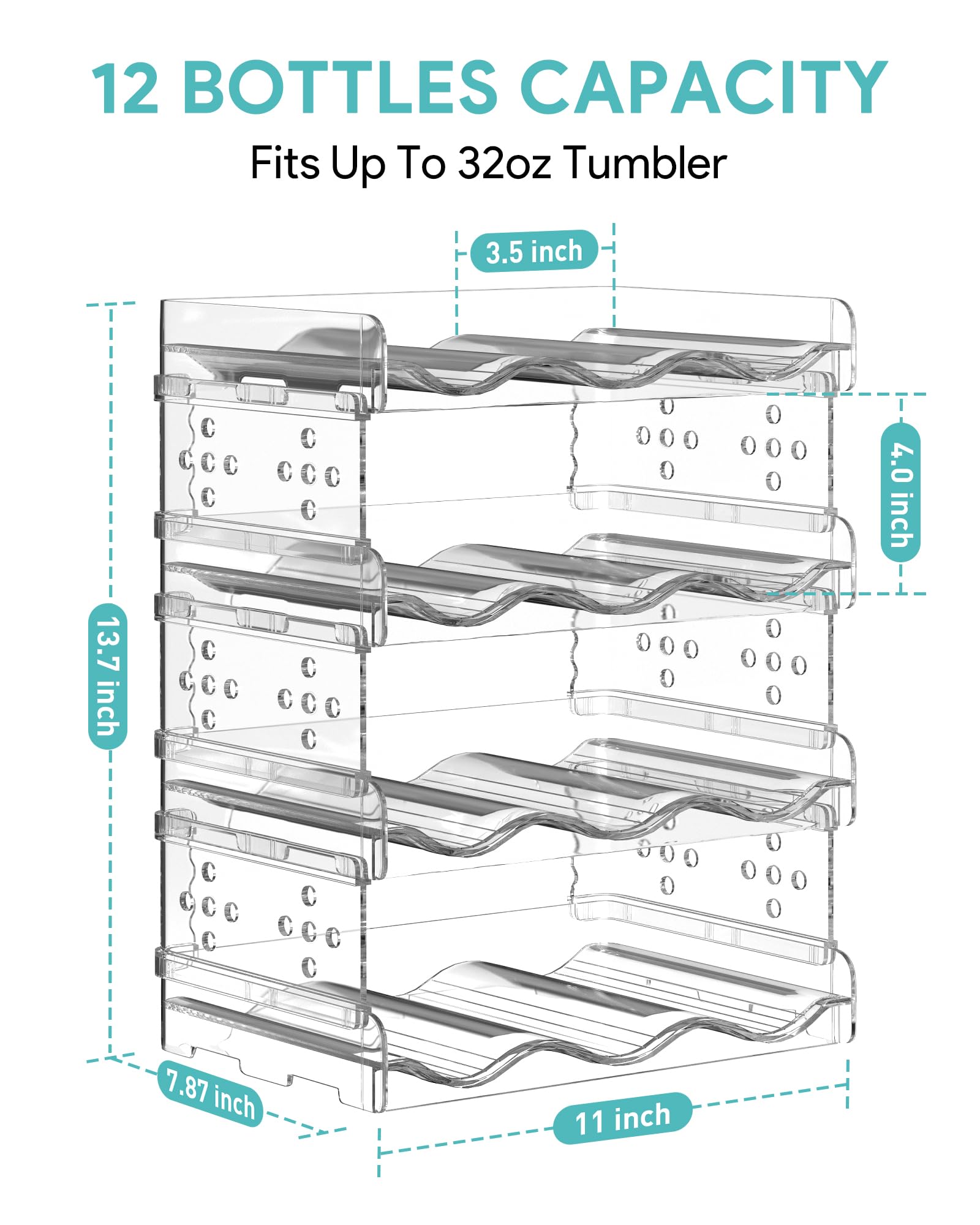 Areforic Water Bottle Organizer - 4 Pack Stackable Cup Organizer for Cabinet, Countertop, Pantry and Fridge, Free-Standing Tumbler Kitchen Storage Holder for Wine and Drink Bottles, Clear Plastic