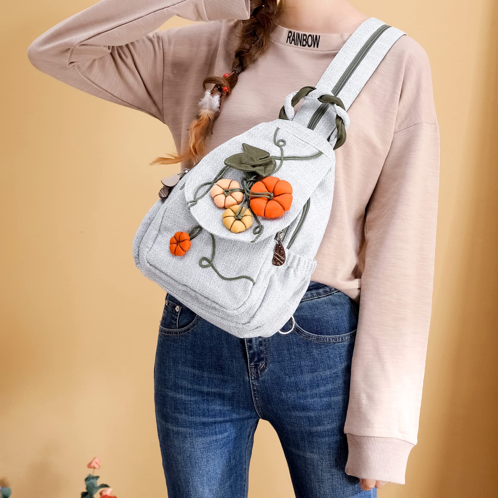 Casual Canvas Backpack，Hand-woven ladies backpack，Convertible Multifunctional Straps Ladies Shoulder Chest Bag（Everything is fine backpack）