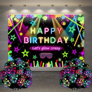 neon party decorations, 5.9 x 3.6ft neon party backdrop with 18 neon balloons, let glow party banner glow party supplies neon birthday party decorations for kids