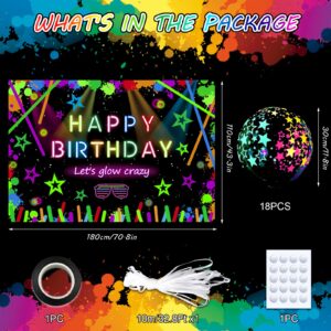 Neon Party Decorations, 5.9 x 3.6Ft Neon Party Backdrop with 18 Neon Balloons, Let Glow Party Banner Glow Party Supplies Neon Birthday Party Decorations for Kids