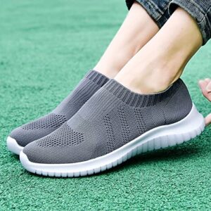 konhill Women's Walking Tennis Shoes - Lightweight Athletic Casual Gym Slip on Sneakers 9.5 Wide US A/Dark Grey,41